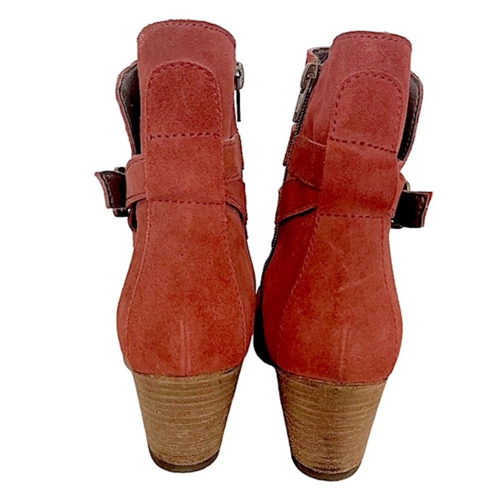 Sundance Brick Red Suede Stitch Block Heel Ankle Bootie View 4
